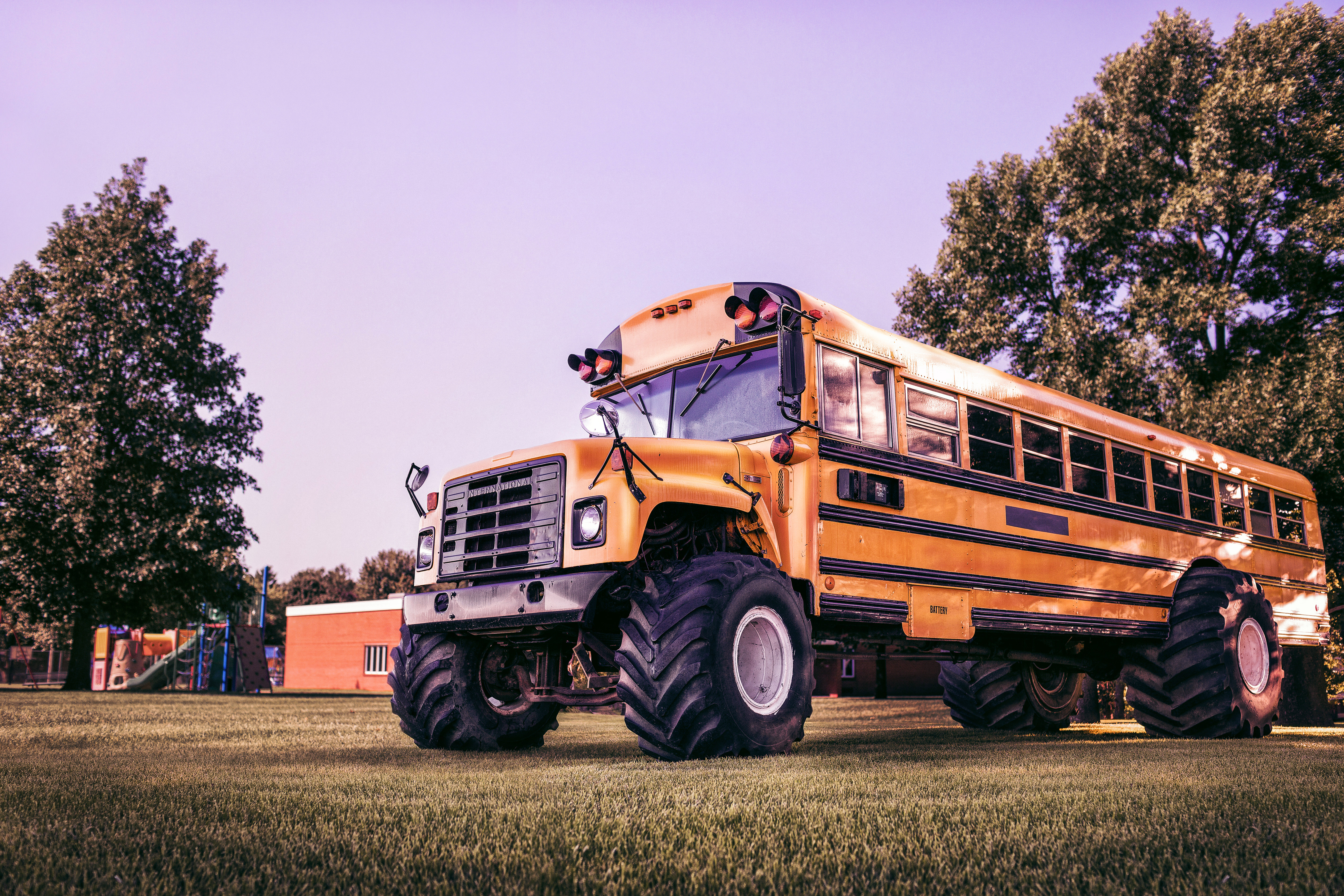 School bus with Tractor Wheels