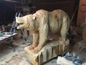 Bear carved from wood. 