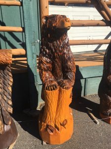 Bear carved out of wood. 