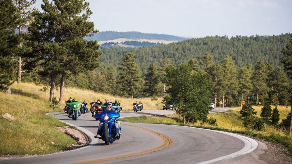 Motorcycles riding to Sturgis
