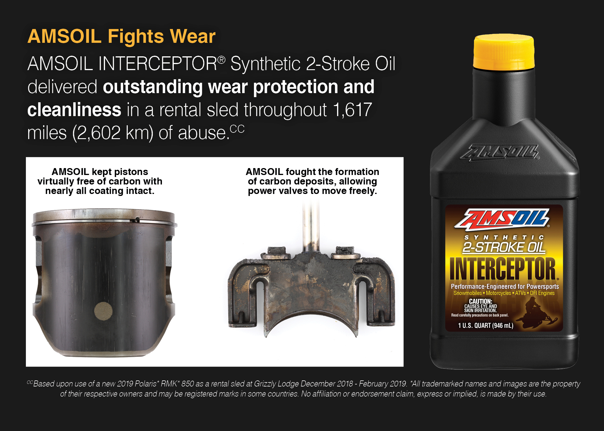 AMSOIL INTERCEPTOR fights wear and protect two stroke power valves