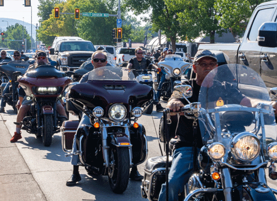 Motorcycles at Sturgis in traffic