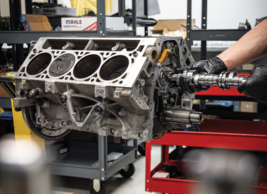 A Lingerfelter Performance Engineering engine build in progress.