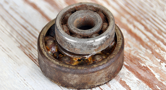 Corrosive wear destroyed this ball bearing set.