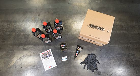 AMSOIL oil-change kit unboxed.