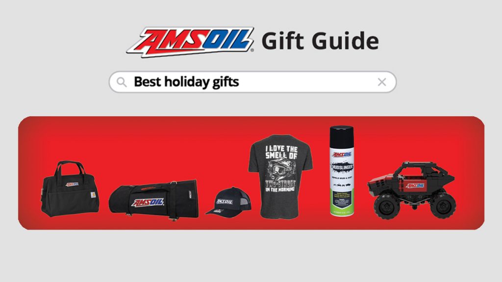 Image of a search bar that says "Best Holiday Gifts" and some AMSOIL gift ideas below.