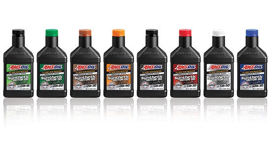 Lineup of AMSOIL Signature Series 100% Synthetic Motor Oil viscosities.