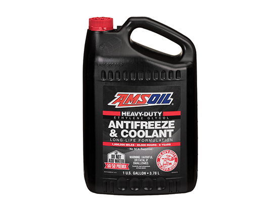 A gallon jug of AMSOIL Heavy-Duty Antifreeze & Coolant.