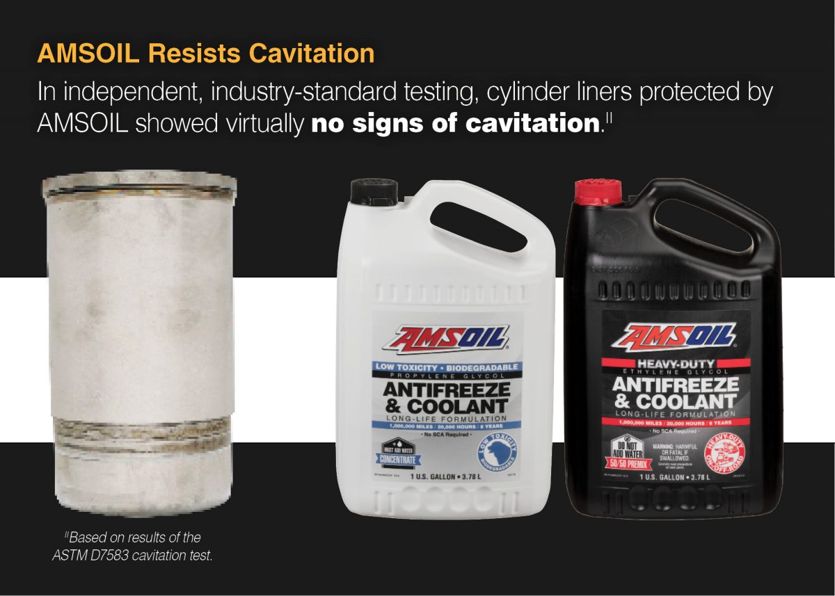 Cylinder liner protected by AMSOIL antifreeze and coolant shows virtually no signs of cavitation in the ASTM D7583 test