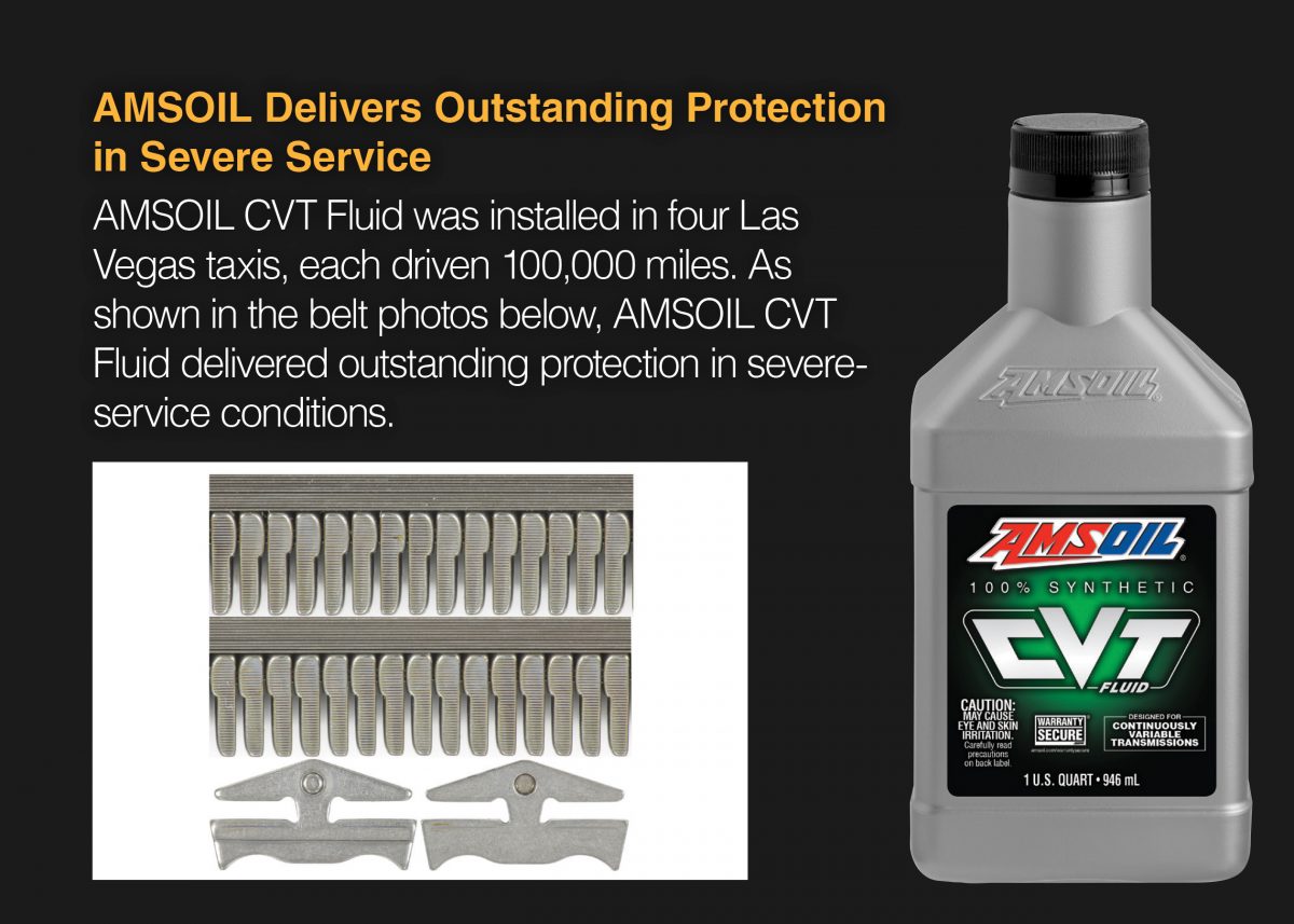 Drive belt photos showing AMSOIL CVT Fluid delivered outstanding protection after 100,000 miles in four Las Vegas taxis