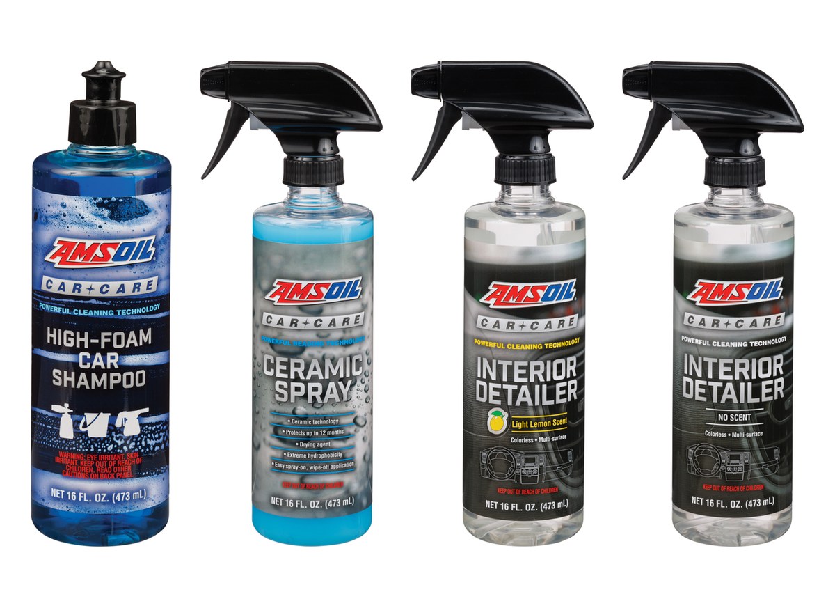AMSOIL High-Foam Car Shampoo, Exterior Ceramic Spray and Interior Detailer in Light Lemon and Scent Free