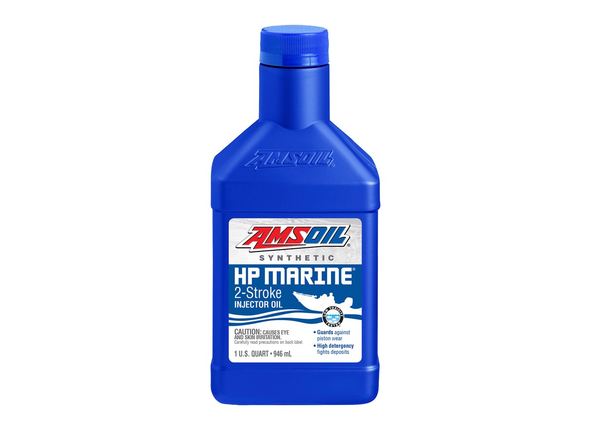 AMSOIL HP Marine two-stroke oil for outboards.