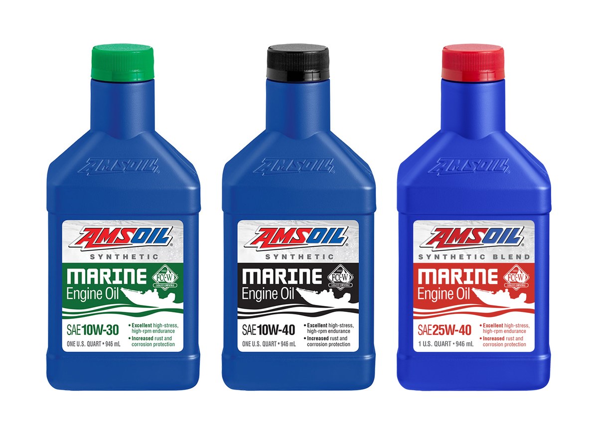 Quarts of AMSOIL 10W-30 and 10W-40 Synthetic Marine Engine Oil and 25W-40 Synthetic-Blend Marine Engine Oil