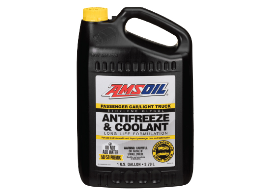 A gallon jug of AMSOIL Passenger Car/Light Truck Antifreeze & Coolant