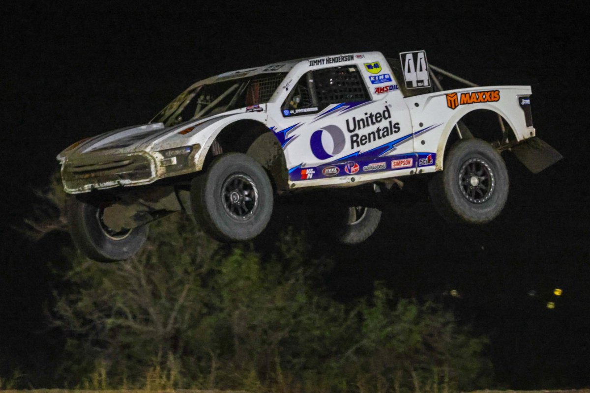 Jimmy Henderson's No. 44 Pro 4 truck catches big air over the brush at Glen Helen Raceway
